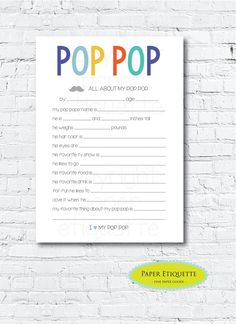 a printable poppop party game is shown on a white brick wall with the words pop