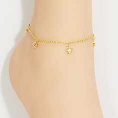 14k Gold Plated Star Dangle Charms Women's Anklet Bracelet New Rose Gold Cuff Bracelet, 14k Gold Plated Jewelry, Pandora Gold, Jewelry Star, Women Anklets, Bangle Bracelet Set, Gold Bracelet Cuff, Bangle Bracelets With Charms, Gold Cuffs