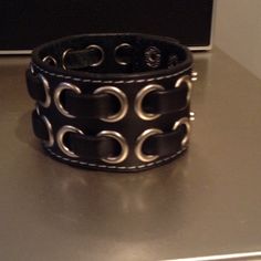 Brand New, Never Wear It, Amazing 100% Genuine Leather. Edgy Metal Jewelry With Black Band, Edgy Black Metal Cuff Bracelet, Edgy Silver Jewelry With Black Band, Black Metal Cuff Bracelet Fashion Accessory, Classic Black Bracelets As Fashion Accessory, Wear It, Womens Jewelry Bracelets, Leather Bracelet, Genuine Leather