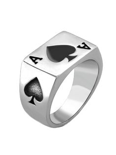 PRICES MAY VARY. Title: JAJAFOOK Mens Womens Stainless Steel Ring Poker Spade Ace Silver Black Sizes 6-14. Product Type: Departments > Men > Jewelry > Rings Stainless Steel Ring, Men Jewelry, Men's Jewelry Rings, Self Service, Stainless Steel Rings, Steel Ring, Poker, Special Features, Mens Jewelry