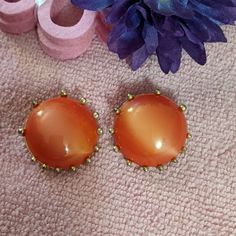 Bought At Estate Sale These Babies Are Beautiful And Rare! Lovely Color! Elegant Orange Gemstone Earrings, Elegant Orange Clip-on Earrings, Vintage Orange Earrings For Gift, Orange Vintage Earrings For Gift, Vintage Orange Pierced Earrings, Orange Pierced Earrings For Formal Occasions, Orange Clip-on Jewelry For Gift, Orange Clip-on Earrings For Gift, Orange Clip-on Earrings As Gift