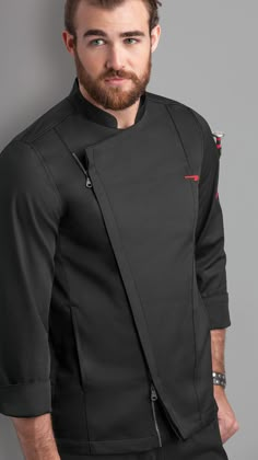 This collection includes chef coats and shirts made with premium denim cotton that will keep your chef wardrobe sophisticated and clean. Our stylish, yet functional aprons feature multiple pockets, towel bars, oversized grommets, metal logo rivets and much more. Our new and exclusive chef uniform collection was designed with you in mind! omly at chefuniforms.com! Chefs Uniform Design, Chef Coat Design Men, Chef Uniform Design Men, Chefs Uniform, Chef Coat Design, Outfit Ideas Indian, Mens Fashion Ideas, Chef Jackets Design