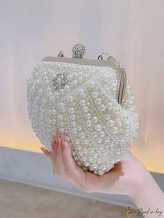 BirdinBag - Elegant Faux Pearl & Rhinestone Evening Bag: Perfect for Weddings, Proms & Parties Elegant White Bag With Rhinestones, White Rectangular Evening Bag For Banquet, Pearl White Rectangular Wedding Bag, Pearl Handheld Shoulder Bag For Weddings, Handheld Pearl Shoulder Bag For Wedding, Handheld Pearl Bag For Wedding, Rectangular Rhinestone Shoulder Bag For Weddings, Pearl White Handheld Bags For Wedding, Pearl White Clutch Bag For Wedding