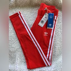 Adidas Originals Women's Adicolor Classics 3 Stripes Red Leggings Women’s Size-Xs Brand New With Tags Sporty Fitted Cotton Leggings, Red Stretch Cotton Activewear, White Fitted Leggings With Three Stripes, Sporty Red Activewear With Three Stripes, Red Sporty Activewear With Three Stripes, Sporty Red Three Stripes Activewear, Red Three Stripes Sporty Activewear, Athleisure Fitted Leggings With Three Stripes, Fitted Three Stripes Athleisure Leggings