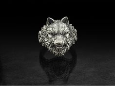 Sterling Silver Wild Wolf Head Ring in Oxidized For Men's, Personalized Wolf Jewelry For Him, Charming Large Animal Gift For Animal Lover's Looking for a gift? You've found the perfect item for this! All our products are made in 925 sterling silver, the highest quality precious metal. In our workshop, everything is carefully handled in happy hands. A classic and beautiful ring that will suit any style of clothing, everyday or event. Our products will be with you in every special moment! For any questions regarding this piece or our collection please reach out. We love talking to our customers. ITEM DETAILS GENDER : Male / Female MATERIAL : 925K Sterling Silver COLOR: Oxidized / Polished / Gold Plated ◆ WEIGHT : 13.50 Grams  ◆ ◆ DIAMETER : 0.98 Inches & 2.50 Cm   ◆ - All our products are ha Jewelry For Him, Viking Men, Wolf Ring, Wolf Jewelry, Wild Wolf, Silver Wolf, Head Ring, Wolf Head, Men Ring