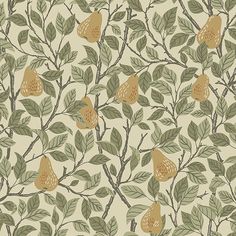 Sample Pirum Yellow Pear Wallpaper Craftsman Wallpaper, Pomegranate Wallpaper, Block Print Wallpaper, Morris Homes, William Morris Wallpaper, Morris Wallpapers, Feature Wallpaper, Fruit Wallpaper, Cream Wallpaper