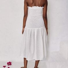 An Embroidered Cotton, Midi-Length Skirt With Smocking Detail. The Amorgos Can Also Be Styled As A Strapless Dress. Composed Of: 100% Cotton - Slips On Overhead - Fits True To Size New With Tags. Size Small. Off White Color. Fitted Midi Skirt For Vacation, Fitted Tiered Skirt Dress For Beach, White Strapless Dress With Smocked Bodice, Fitted Tiered Beach Dress, Fitted Midi Dress With Tiered Skirt For Vacation, Long Ruffled Dress For Brunch, Brunch Dresses With Long Ruffled Skirt, Fitted Tiered Skirt Dress For Vacation, Fitted Smocked Dress With Tiered Skirt For Beach