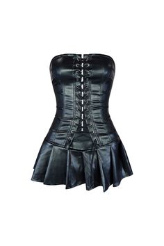 Battlefield PU Leather Corset & Skirt SET matching sets EDGE Small Black Faux Leather Corset Outfit, Full Corset, Leather Clothes, Leather Outfits, Corset Skirt, Micro Skirt, Casual Day Dresses, Wedding Dresses Strapless, Leather Wear