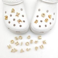 Top Seller for Shoe Flower Shoes Accessories Shoe Charms English Alphabet Shoes Buckle Fashion, Women's Accessories Bridal Crocs, Designer Crocs, Crocs Ideas, Z Alphabet, Shoes School, Golden Shoes, Buckle Fashion, Cartoon Shoes, Garden Shoes