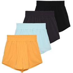 Experience the ultimate in comfort and style with our 4 Pack of Women's High Waisted Athletic Shorts. These versatile shorts are perfect for a variety of activities, including workouts, yoga, athletic training, running, gym sessions, hiking, and casual summer wear. Designed with a 2.5-inch inseam and a quick-dry liner underneath, they ensure you stay cool and comfortable during your most intense activities. Available in trendy colors like yellow, black, white, and gray, these shorts are perfect Athletic Sets, Workouts Yoga, Casual Summer Wear, Bottom Workout, Training Running, Athletic Training, Casual Summer Outfits, Trendy Colors, Womens Activewear