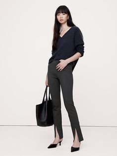 Split-Hem Skinny Everywhere Ponte Pant | Banana Republic Chic Straight Leg Pants With Side Slits, Fitted Bottoms With Split Hem For Fall, Stretch Straight Pants With Side Slits, Chic Fitted Pants With Split Hem, Chic Stretch Pants With Split Hem, Fitted Pants With Split Hem For Workwear, Stretch Bottoms With Split Hem Design, Chic Stretch Pants With Side Slits, Chic Stretch Pants With Split Design