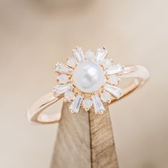 Shown here is "Dorothea" Engagement Ring With Opal, Pearl Wedding Ring, Wedding Ring Styles, Pearl Engagement Ring, Staghead Designs, Pearl And Diamond Ring, Ring With Diamond, Dream Engagement Rings, Rose Gold Engagement