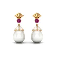 Product Details Make a bold fashion statement with these magnificent Designer Earrings. They exude elegance and charm, making you feel like a true diva. The drop earrings are adorned with stunning Freshwater Pearl, Pink Tourmaline, and Moissanite, creating a mesmerizing look. These designer drop earrings are perfect for special occasions and will add sophistication to any outfit. Upgrade your jewelry collection with these unique and beautiful earrings. Make a lasting impression with your impecca Luxury White Earrings With Gemstone Accents, White Fine Jewelry Earrings With Gemstone Accents, Elegant Ruby Earrings With Diamond Accents, Elegant White Jewelry With Gemstone Accents, Elegant Ruby Earrings With Elegant Design, Ruby Earrings With Elegant Design, Elegant Ruby Earrings, Elegant White Earrings With Gemstone Accents, Elegant White Ruby Earrings