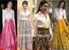 Lehenga With White Shirt, White Shirt And Skirt Outfit Indian, Skirt Shirt Indian Outfit, Red Ghagra, Long Skirt With Shirt, Indian Skirt And Top, Skirt And Top Indian, Ethnic Skirts, Indian Skirts