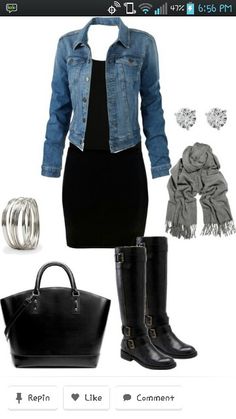 Cute fall/ winter dress outfit Black Dress And Boots, Coffee Nook, Weather Outfits, Trendy Boots, Outfit Jeans, Sport Chic, Wardrobe Ideas, Fun Fashion