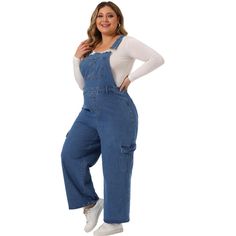 These overalls pants feature a front bib pocket, side functional pockets, and back pockets, providing ample storage for your essentials. The adjustable shoulder straps design allows you to customize the fit to your liking, while also adding a fashionable twist to your outfit. Constructed with denim material, these overalls are not only comfortable and fit but also wear-resistant and practical. Whether you're going out for a day of leisure or exercising, these cargo-style overalls are perfect for Cargo Pants Style, Style Overalls, Plus Size Denim, Jean Pockets, Overalls Pants, Cargo Style, Denim Material, Denim Overalls, Suspenders