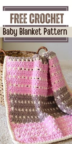 This crochet chunky baby blanket free pattern is a joy to work with. You can change up the colors and make it for a boy or a girl. This blanket pattern is simple, easy and modern. It is designed using Bernat Blanket yarn and grows fast.