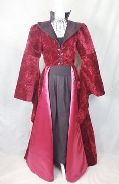 Burgundy Velvet Women's Renaissance Once Upon a Time | Etsy Gothic Medieval Dress For Fall Costume Party, Gothic Medieval Dress For Winter Costume Party, Fitted Gothic Medieval Dress For Winter, Fitted Medieval Dress For Fantasy Events In Fall, Gothic Medieval Dress For Winter Costume, Gothic Medieval Costume Dress For Winter, Fitted Gothic Medieval Dress For Fall, Fitted Gothic Velvet Outerwear, Gothic Fitted Velvet Outerwear