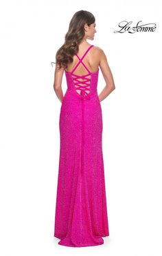 La Femme 32058 Fitted rhinestone embellished jersey dress with square neckline and lace up back. Back zipper closure. This Dress Will Be Available 1/30/24 Beaded Formal Dress, Straight Across Neckline, Designer Prom Dresses, Prom Designs, Beaded Prom Dress, Prom Girl, Designer Dress, Dress Silhouette, Floor Length Dresses