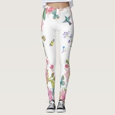 Enjoy a touch of nature with these pretty summer vacation leggings, featuring butterflies, birds, and flowers. Perfect for a relaxed day out or as your go-to travel outfit. Stay comfy and stylish all summer long! #Butterfly #Summer #Vacation #Leggings #Birds #Flowers #Fashion Fitted Floral Print Leggings For Spring, Spring Printed Fitted Leggings, Printed Fitted Leggings For Spring, Exotic Vacations, Flowers Fashion, Birds And Flowers, Butterfly Flower, Modern Trend, Free Birthday Invitation Templates