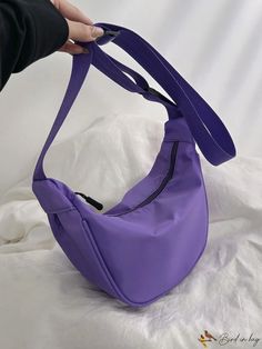 BirdinBag - Versatile Medium Nylon Hobo Bag - Ideal for Students, Graduates, and On-the-Go Individuals Versatile Purple Nylon Shoulder Bag, Large Capacity Purple Nylon Bag, Purple Nylon Shoulder Bag For School, Purple Nylon Bags, Purple Nylon Bags With Zipper Pocket, Casual Purple Hobo Bag For Travel, Hobo Bag Patterns, Purple Bag, Style Preppy