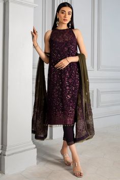 Purple Pakistani Dress with Delicate Embroidery 2022 Elegant Semi-stitched Embellished Embroidered Dress, Elegant Resham Embroidered Dress For Reception, Elegant Embroidered Dress With Resham Embroidery For Reception, Elegant Embellished Embroidered Fabric, Designer Wear Elegant Embellished Embroidered Dress, Festive Elegant Embroidered Dress With Dupatta, Elegant Festive Embroidered Dress With Intricate Embroidery, Festive Elegant Dress With Intricate Embroidery, Festive Elegant Embroidered Dress