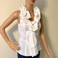 Nwt. Small. Off White. Love This Shirt But The Girls Won’t Fit In It. Never Used It. Still Has Tag On. Has Minor Signs Of Storage, Needs Washing, Cleaning From Dust. Had It For Many Years. Otherwise No Damage. Non Smoker Home. Fitted White Shirt With Ruffles, White Summer Blouse With Ruffled Collar, White Fitted Shirt With Ruffled Collar, Fitted White Shirt With Ruffled Collar, White Fitted Feminine Shirt, Fitted Feminine White Shirt, White Blouse With Ruffled Collar For Day Out, White Ruffled Blouse, Elegant White Shirt With Ruffled Collar