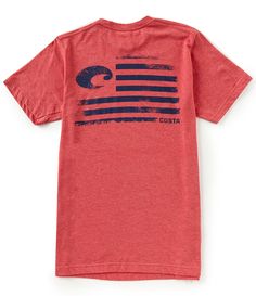 From Costa&#x2C; this tee features:Crew neckline short sleevesCosta logo on front left chestAmerican flag with Costa logo incporporated in graphic on backsquare hemring-spun USA cottonpolyester/cottonmachine washImported. Red Short Sleeve Tops Made In Usa, Cotton Crew Neck T-shirt With Flag Print, Casual Tri-blend Tops Made In Usa, Casual Short Sleeve Shirt Made In Usa, Short Sleeve Cotton Tops Made In Usa, Short Sleeve Tops, Relaxed Fit, Made In Usa, Graphic Tee With Flag Print And Short Sleeves, Graphic Tee With Flag Print Short Sleeve, Graphic Tee Shirt With Flag Print And Short Sleeves