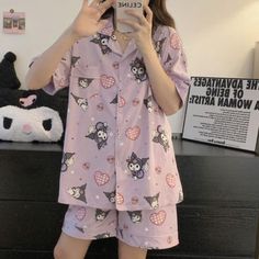 Stay cozy and stylish with the Kawaii Sanrio Pajama Set. This pajama set is made of quality cotton fabric for ultimate comfort and softness. Featuring designs from Sanrio's most popular characters, including Hello Kitty, Kuromi, Pochacco, Cinnamoroll, and My Melody, this set will bring a smile to your face every time you slip it on. Cozy Anime, Sanrio Clothes, Sanrio Fashion, Bright Floral Dress, Kawaii Sanrio, Interesting Outfits, Sleep Clothes, Fashion Top Outfits, Relax And Unwind