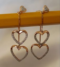 10 kit rose gold double dangle diamond heart earrings Rose Gold Diamond Heart Cut Earrings, Rose Gold Heart Cut Diamond Earrings, Rose Gold Heart Earrings With Diamond Accents, Luxury Double Heart Earrings For Valentine's Day, Luxury Heart-shaped Drop Earrings For Valentine's Day, Rose Gold Heart Cut Earrings With Diamond Accents, Luxury Diamond Earrings For Valentine's Day, Luxury Heart Charm Earrings For Valentine's Day, Heart-shaped Rose Gold Earrings With Diamond Accents