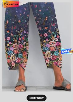 Floral Shift Printed Polyester Vintage Summer Blue Pants Vintage Floral Pants, Shortalls Outfit, Hem Pants, Polyester Pants, Flower Vintage, How To Hem Pants, Summer Blue, Women Pants, Floral Pants