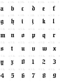 an old english alphabet is shown in black and white