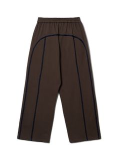 This is a trendy and minimal pants by FUTURE LAB that is made out of high quality and sturdy material. With distinctive mood of the design and comfortable wear, you can style it for your casual daily outfit.- Elastic waistband with string- Unique vertical taping and seams detail- Embroidery detail on the left leg Brown Ankle-length Pants With Elastic Waistband, Brown Pants With Loosely Fitted Hips For Loungewear, Brown Straight Pants For Loungewear, Brown Straight Pants With Elastic Waistband, Brown Cotton Lounge Pants, Brown Cotton Wide Leg Sweatpants, Brown Tapered Leg Loungewear Pants, Brown Tapered Leg Pants For Loungewear, Brown Tapered Leg Bottoms For Loungewear