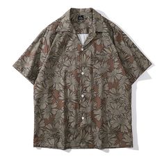 Oil Painting Sunflower Print Hawaiian Shirt
Features：

 	Product ID:SS0030
 	Material:Polyester
 	Season:Summer
 	Color:Wine Red,Gray,Brown

Size Chat： Mens Printed Shirts, Brown Shirt, Floral Cardigan, Sunflower Print, Cardigan Tops, Pattern Floral, Summer 2022, Basic Style, Summer Colors