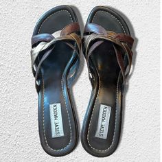 Chunky Heel Brown Leather Metallic Y2K Steve Madden Platform Slides Mules Wedges  | eBay Mini Heels Sandals, 2000s Wedges, 2000s Heels, Metallic Y2k, Y2k Sandals, Y2k Heels, Brown Platform Sandals, Thrift Inspo, Steve Madden Platform