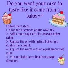 a poster with instructions for how to make a cake and what to use it in the recipe