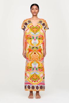 OLIVER CAFTAN – Marie Oliver Bohemian Bold Print Maxi Dress For Summer, Bohemian Summer Maxi Dress With Bold Print, Spring Bohemian Kaftan With Abstract Print, Casual Multicolor Silk Maxi Dress, Casual Silk Maxi Dress, Patterned Kaftan For Spring, Spring Unlined Kaftan, Summer Floral Print Kaftan For Daywear, Spring Casual Unlined Kaftan