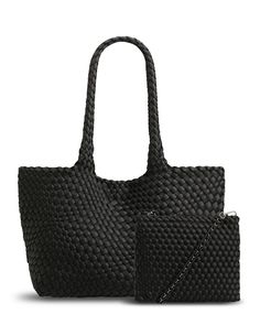 Key Features Black Hand woven Made from recycled neoprene Unique stretch composition Removable baseboard Magnetic closure Includes matching Prene purse with detachable crossbody strap Vegan friendly Fabrication 95% Lycra Neoprene, 5% Polyester. Size And Care (Approximate) Length: 33cm Width: 20cm Height: 26cm Handle height: 28cm Handle circumference: 63cm Interior purse measures: 24cm L x 20cm H Weight: 635g For best care, gently hand wash in cool water using a mild detergent. Alternatively, you Twist Weave, Neoprene Tote, Sleek Chic, Brighton Bags, Black Hand, Australian Design, Black Tote Bag, Large Tote, Vegan Friendly