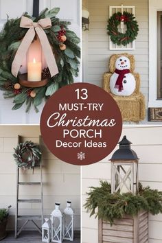 christmas porch decorations with candles and wreaths