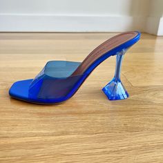 Electric Blue. Brand New In Box With Receipt. Modern Blue Heels With Square Toe, Modern Blue Square Toe Heels, Modern Blue Heels For Summer, Designer Blue Heels For Spring, Blue Open Heel Evening Heels, Blue Square Toe Heels For Formal Occasions, Summer Blue Heels With Sculpted Heel, Blue Square Toe Heels With Padded Heel, Blue Heels With Sculpted Heel For Summer