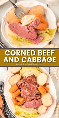 corned beef and cabbage on a white plate