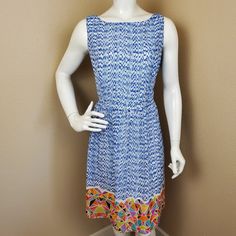 Ronni Nicole Blue/White Nwt Lined Sleeveless Dress~Size 12 Color: Blue/White Multi Fabric&Care: 100% Polyester, Turn Inside Out, Hand Wash Cold, Line Dry Condition: New With Tags But Inside The Lining At The Collar Has Little Black Staining And Original Belt Is Missing Measurements: Bust 38", Waist 30", Hips 44", Length 36.5" *Lined *Sleeveless *Back Zipper Closure *Geometric Pattern At The Hem *Gorgeous Summer Dress *See All The Pictures For More Details Blue A-line Sleeveless Dress For Vacation, Blue Fitted Sleeveless Dress For Vacation, Fitted Blue Sleeveless Dress For Vacation, Blue Sleeveless Knee-length Dress For Spring, Sleeveless Blue Lined Sundress, Blue Sleeveless Lined Sundress, Blue Sleeveless Maxi Dress For Spring, Blue Sleeveless Dress For Spring, White Sleeveless Lined Sundress