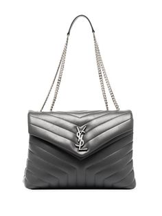 grey black leather quilted signature YSL logo plaque debossed internal logo internal logo patch silver-tone hardware foldover top with magnetic fastening leather and chain-link shoulder strap partitioned compartment internal zip-fastening pockets Made in Italy Ysl Logo, Designer Shoulder Bags, Saint Laurent Bag, Ballet Flat Shoes, Casual Backpack, Grey Leather, Casual Bags, Mini Bag, Luxury Bags