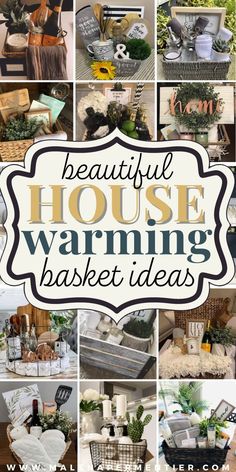 housewarming gift basket ideas Housewarming Basket Ideas, House Warming Basket, Housewarming Gift Ideas First Home, Kitchen Gift Baskets, Housewarming Basket, Family Gift Baskets, Homemade Gift Baskets, Best Gift Baskets