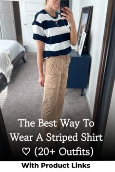 Discover simple and cute striped t-shirt outfit ideas that will elevate your aesthetic effortlessly. Stripped Tshirt, Beige Pants