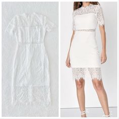 Lulus Remarkable White Lace Midi Dress Details: White Lining Creates A Cool Two-Piece Look Beneath Sheer Lace As It Forms A Rounded, Scalloped Neckline, Short Sleeves, And A Darted, Sheath Silhouette. Midi Skirt With A Sheer Eyelash Lace Hem And Hidden Back Zipper. Lined. Content: Shell: 60% Cotton, 40% Nylon. Lining: 100% Polyester. Exclusive Of Decoration. Hand Wash Cold. Do Not Bleach. Line Dry. Iron Low Heat. Size: Small Fits True To Size. Size Small Measures 41.5" From Shoulder To Hem. Fabr Dusty Purple Dress, Purple Long Sleeve Dress, White Lace Midi Dress, Beachy Dresses, Strapless Party Dress, Scalloped Neckline, Backless Bodycon Dresses, Balloon Sleeve Dress, Lace Formal Dress