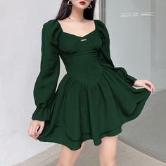 WELCOME TO ZJKRL STORE! SIZE Length/cm Bust/cm Waist/cm Hips/cm Shoulder/cm Sleeve/cm S 72cm(28.25") 82cm(32.25") 64cm(25.25") / / 61cm(24") M 73.5cm(29") 86cm(34") 68cm(26.75") / / 62cm(24.5") L 75cm(29.5") 90cm(35.5") 72cm(28.25") / / 63cm(24.75") XL 76.5cm(30.25") 94cm(37") 76cm(30") / / 64cm(25.25") NOTE: 1. Please strictly follow the size chart to select the size. Do not select directly according to your habits.2. Still not sure about size? We'd love to advise based on your measurements of bust, waist and hip.3.The size may have 2-3cm differs due to manual measurement. Please note when you measure. Trendy Square Neck Party Dresses, Puff Sleeve Solid Color Dress For Night Out, Party Dress With Square Neck In Solid Color, Square Neck Solid Color Mini Dress For Party, Party Mini Dress With Square Neck In Solid Color, Solid Color Square Neck Mini Dress For Party, Green Solid Color Mini Dress For Evening, Green Solid Color Party Mini Dress, Fitted Lantern Sleeve Solid Color Dress