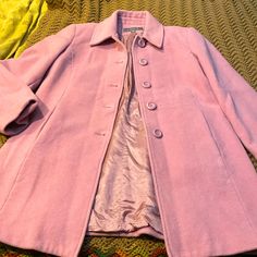 Pink Button Up Coat By Liz Claiborne Never Worn Classic Pink Wool Outerwear, Classic Pink Blazer With Button Closure, Classic Pink Outerwear With Double Button Closure, Pink Fall Blazer With Button Cuffs, Fall Pink Blazer With Button Cuffs, Pink Blazer With Button Cuffs For Fall, Pink Outerwear With Button Closure And Lapel Collar, Pink Outerwear With Lapel Collar And Button Closure, Classic Pink Single-breasted Outerwear