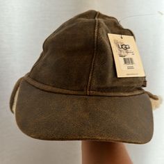 Brand New! Brown Leather Hats With Faux Fur Lining, Navy Beanie, Ugg Accessories, Logo Knit, Grey Beanie, Mens Uggs, Winter Hats Beanie, Ear Warmers, Ugg Australia