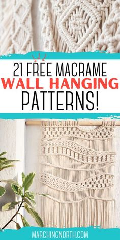 macrame wall hanging pattern with text overlay reading 21 free macrame wall hanging patterns